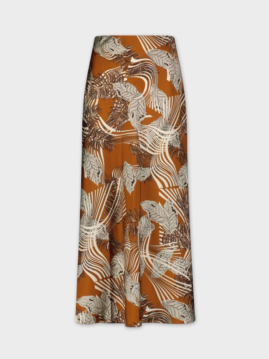 HAILEY Women's Satin Slip Skirt in Brown Leaf - Elegant Midi Skirt for Casual & Evening Wear