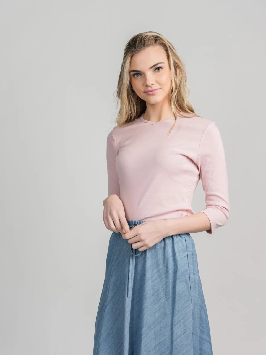 MELI Women's Basic V-Neck T-Shirt - Soft Cotton Casual Tee in Pink