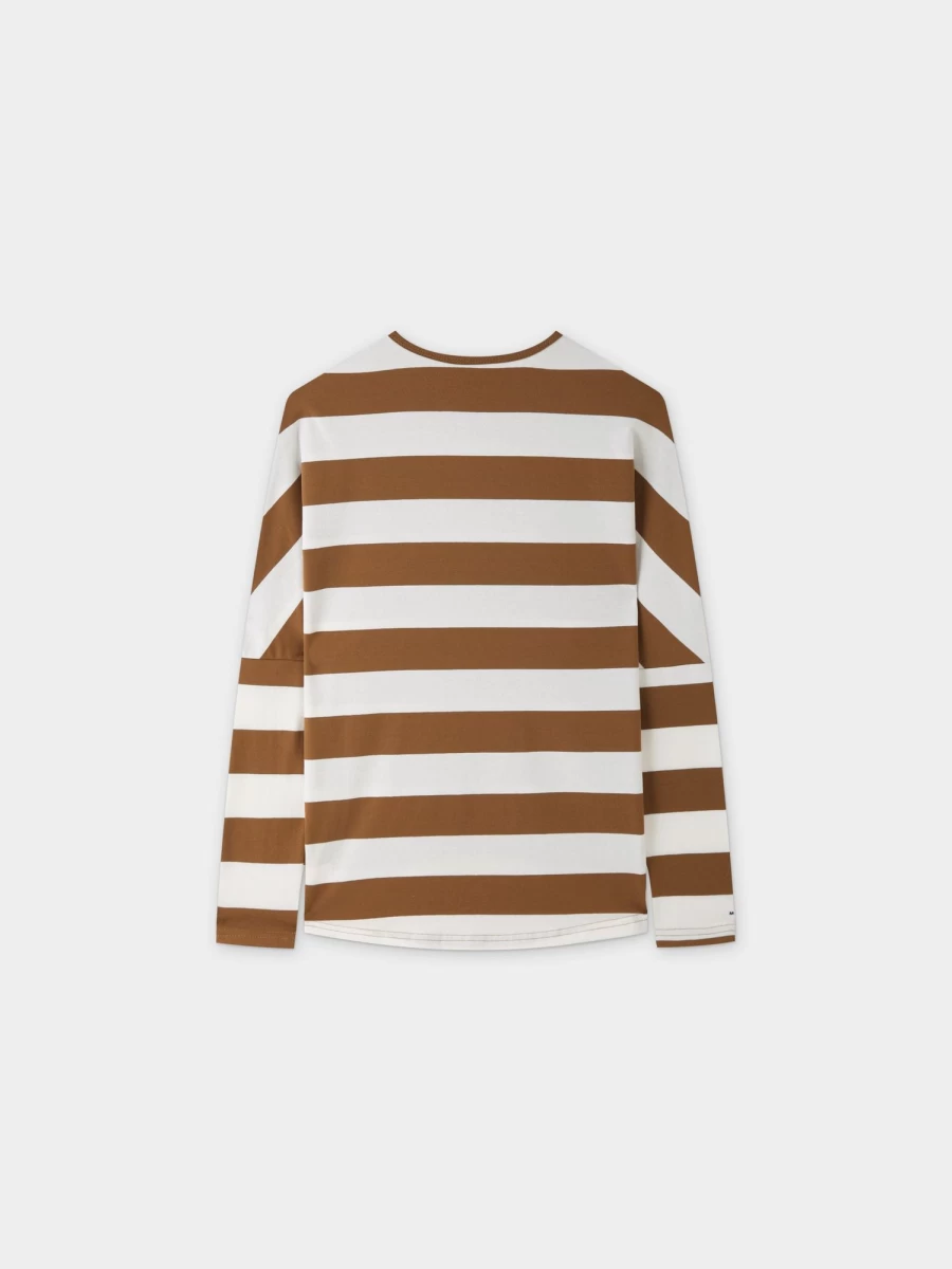 MELI Women's Striped Dolman V-Neck T-Shirt in Brown & White - Casual Comfort Fit Top