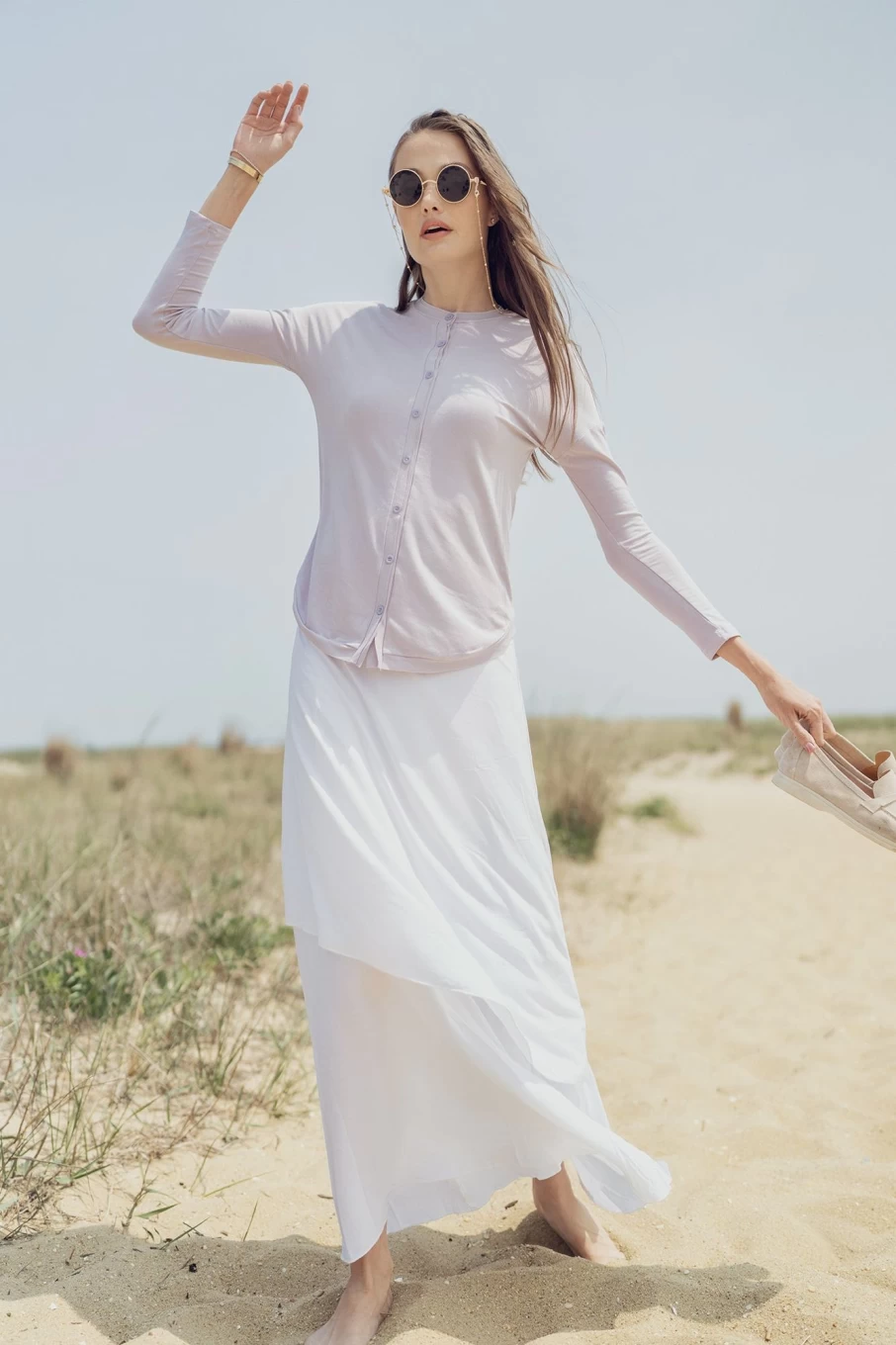 MELI Women's White Double Layer Skirt - Elegant Flowy Summer Skirt
