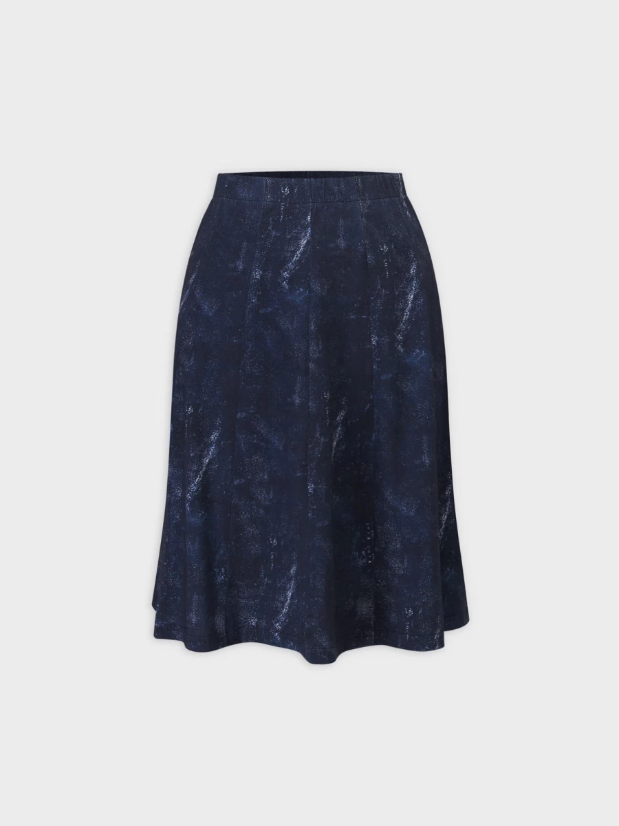 TTS Women's Blue Denim Printed Panel Skirt - 24" Length, High Waist A-Line Skirt for Women