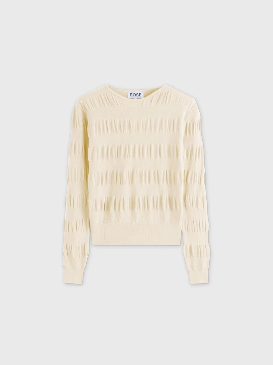 Pose Women's Ivory Ruched Sweater - Elegant Knit Top for Women