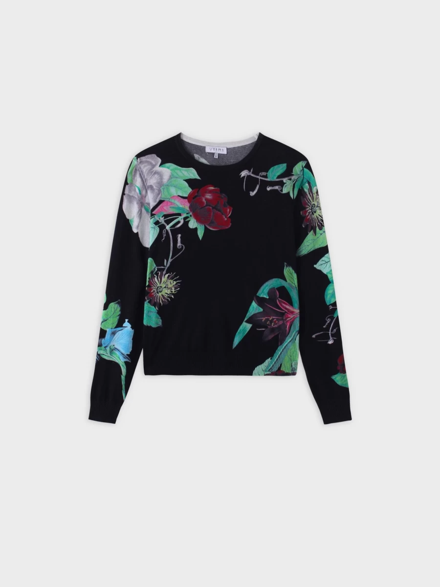 VAARA Women's Floral Print Sweater - Elegant Bunch Flower Design Knitwear