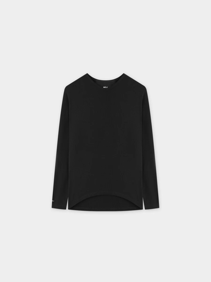 MELI Women's Ribbed Dolman Sleeve V-Neck T-Shirt - Black