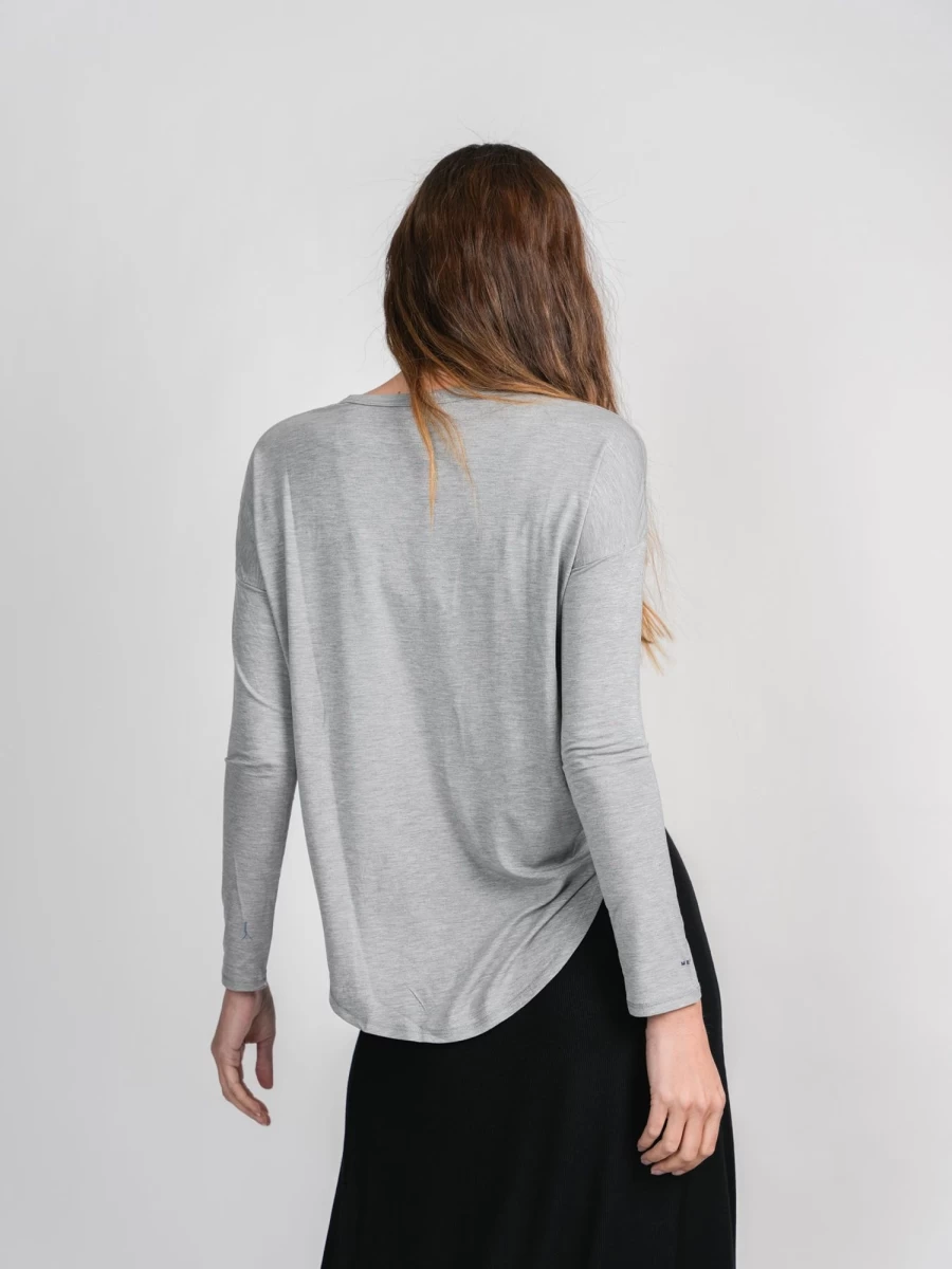 MELI Women's Long Sleeve Swing Tee - Heather Grey Casual Comfort Top
