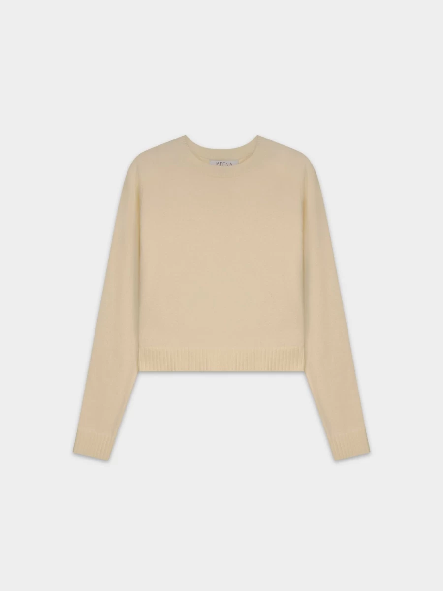 MEENA Women's Cream Ribbed Knit Sweater - Soft Banded Neck Pullover