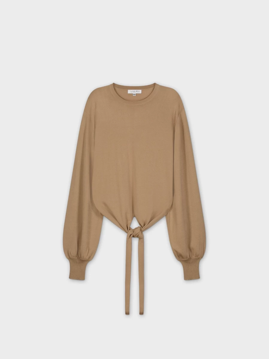 VAARA Women's Taupe Front Tie Knit Sweater - Soft Casual Pullover