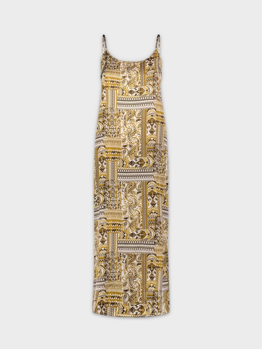 HAILEY Women's Gold Aztec Crew Neck Slip Dress - Elegant Boho Chic Style