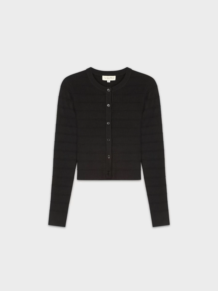 VAARA Women's Black Ribbed Cropped Cardigan - Slim Fit Knit Sweater