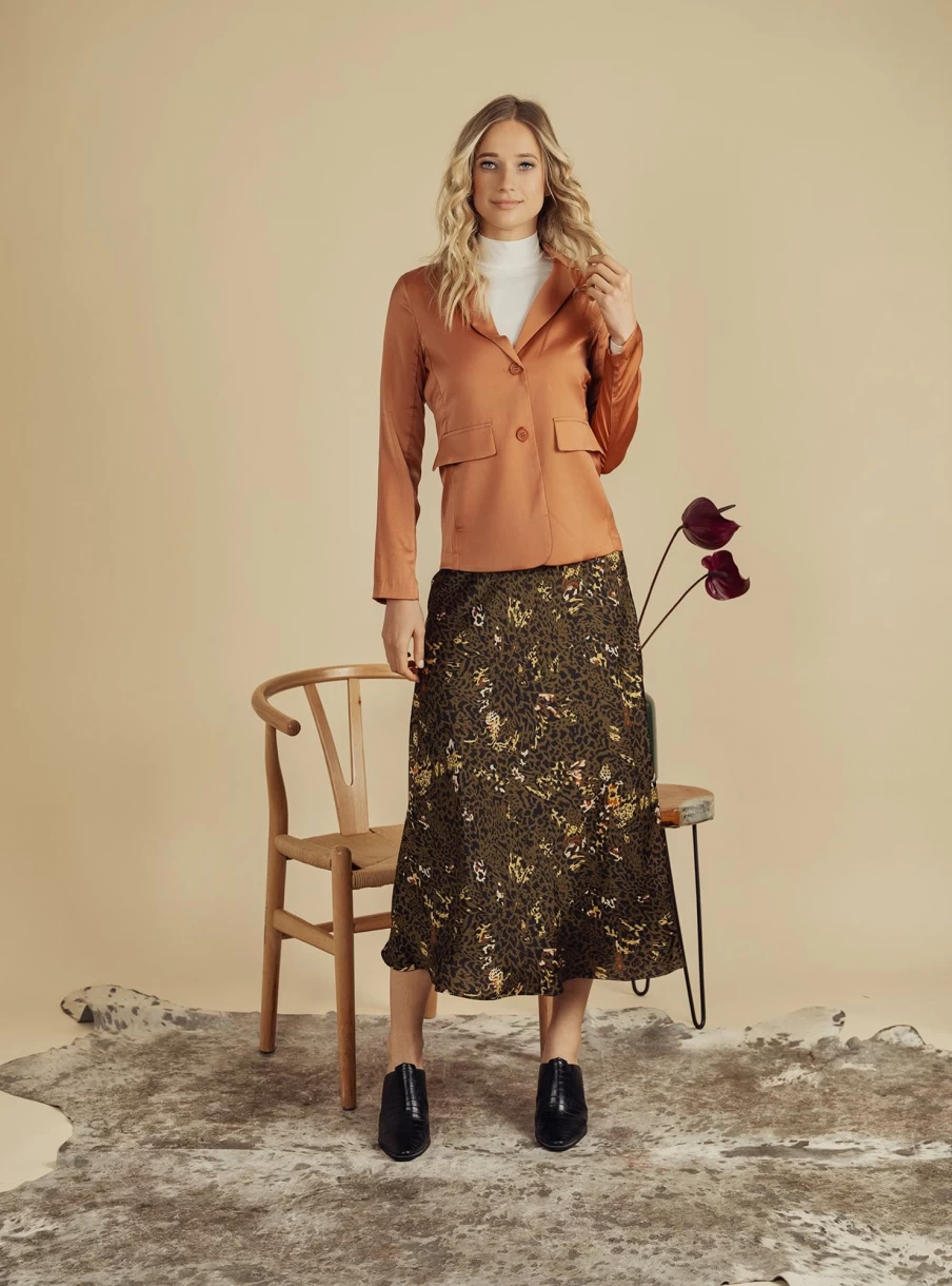 "HAILEY Women's Bronze Satin Blazer - Elegant Formal Jacket for Women"