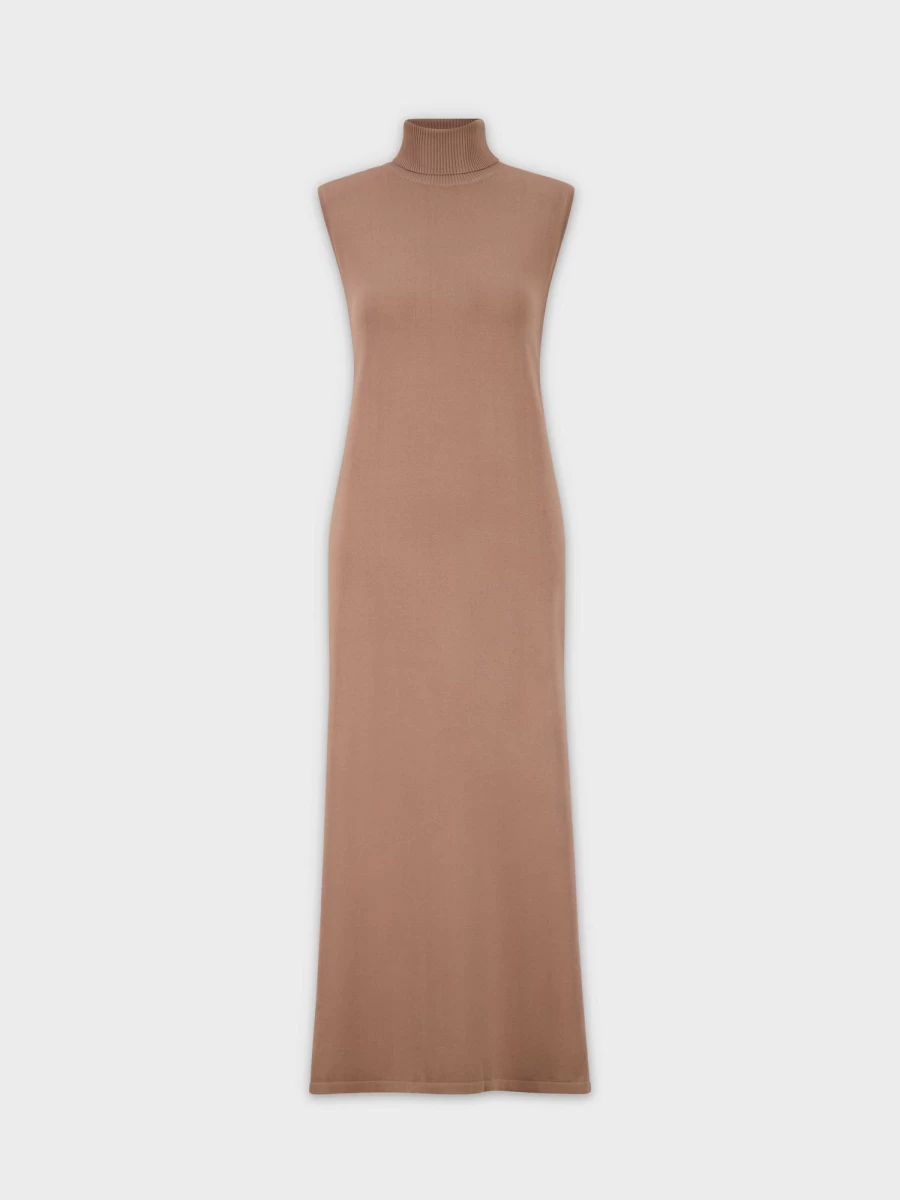 VAARA Women's Taupe Sleeveless Turtleneck Dress - Elegant Slim Fit Summer Dress