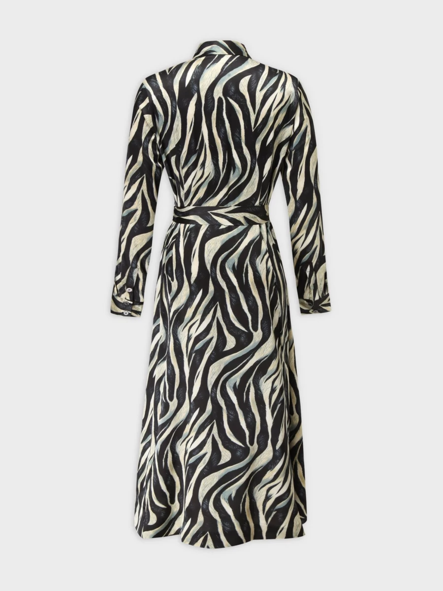 Pose Women's Zebra Print Belted A-Line Dress - Basic Casual Style
