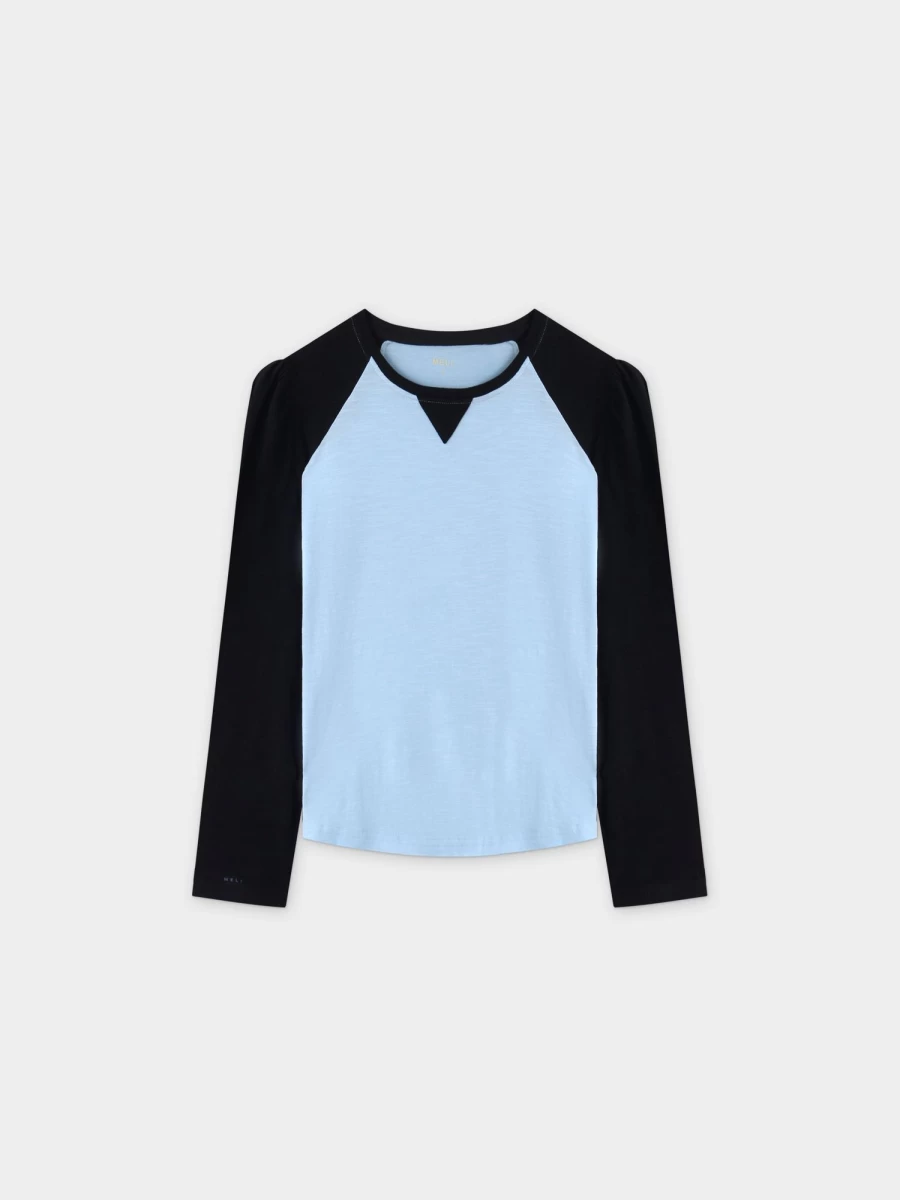 MELI Women's Light Blue & Black Two-Tone Baseball T-Shirt - Stylish Casual Tee