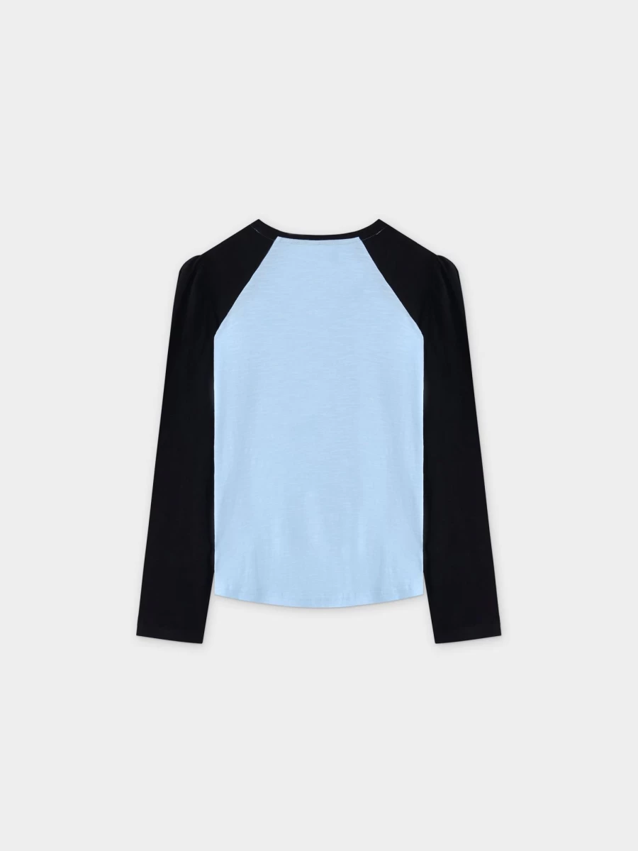 MELI Women's Light Blue & Black Two-Tone Baseball T-Shirt - Stylish Casual Tee