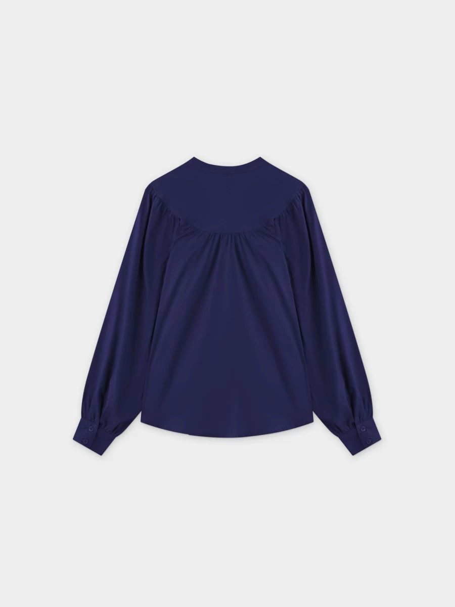 VAARA Women's Navy Gathered Top Blouse - Elegant Casual Tunic Shirt