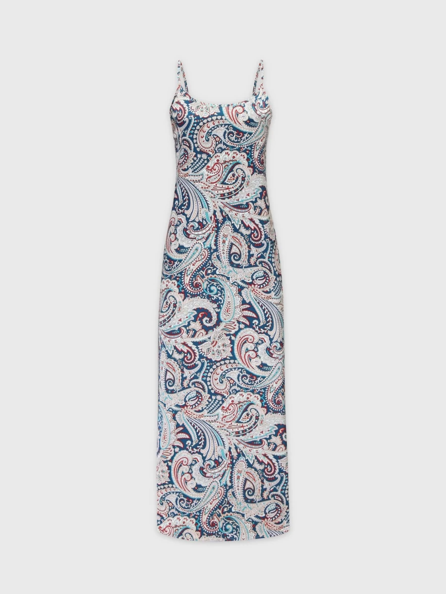 HAILEY Women's Teal Paisley Crew Neck Slip Dress - Flowy Boho Chic Midaxi Dress