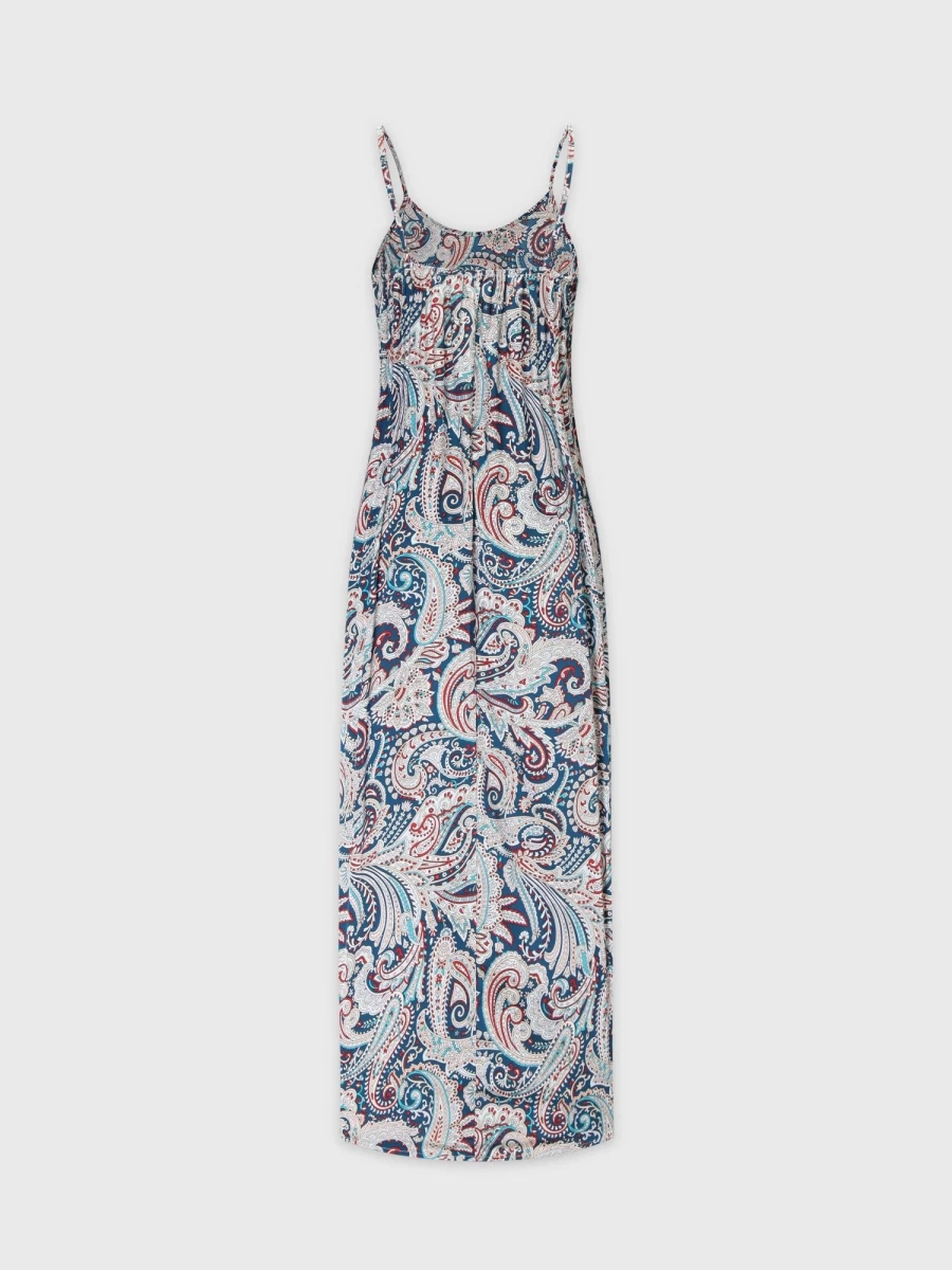 HAILEY Women's Teal Paisley Crew Neck Slip Dress - Flowy Boho Chic Midaxi Dress