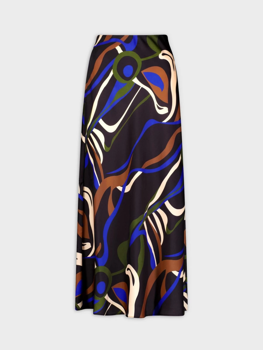 HAILEY Women's Black Swirl Satin Slip Skirt - Elegant High Waist Lounge Skirt