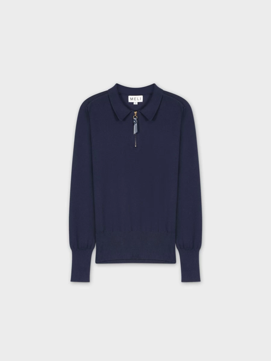 MELI Women's Navy Zipper Collar Sweater - Stylish Knit Pullover for Women