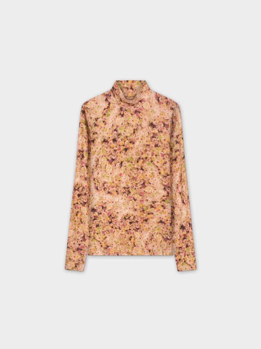 HAILEY Women's Printed Turtleneck Top with Unique Circle Design - Stylish Long Sleeve Blouse