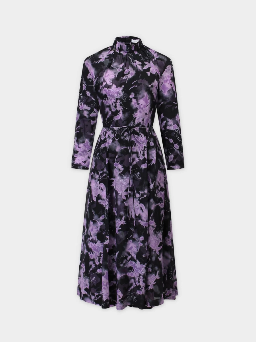STELLA & ROSE Women's Printed Belted Dress - Black & Lavender Floral Wrap Dress