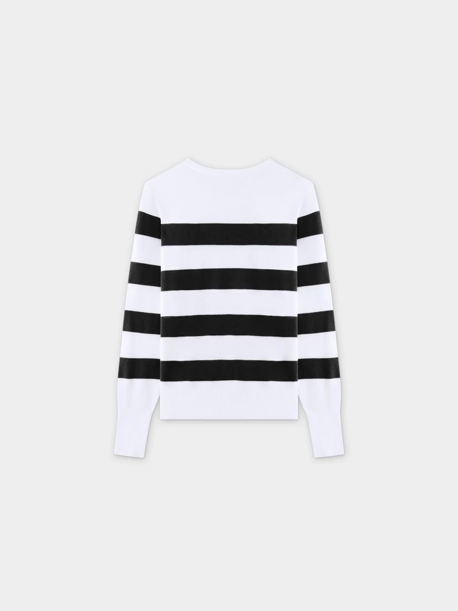 VAARA Women's Black Striped Cotton Sweater - Soft Crewneck Long Sleeve Top