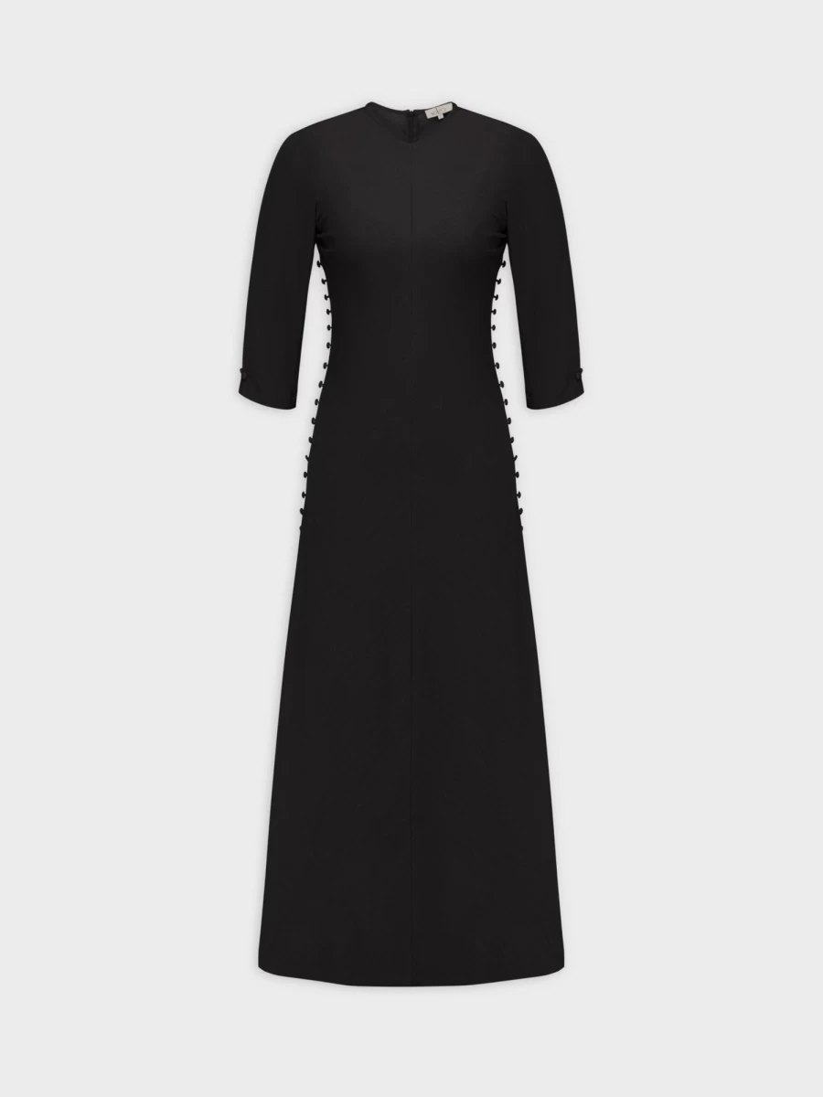 SOLEI Women's Black Side Button Dress - Elegant Casual Button Down Dress
