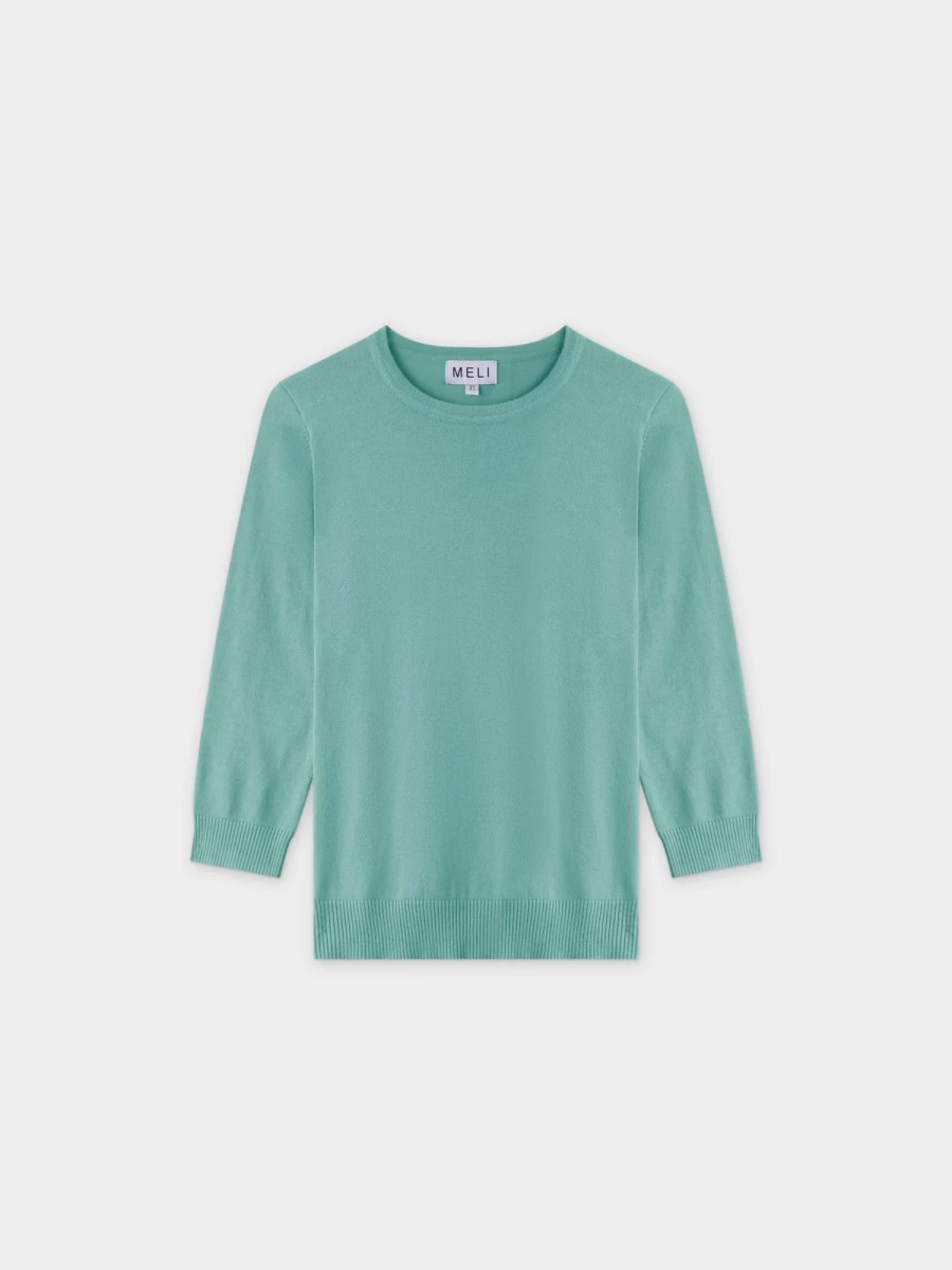 MELI Women's Basic Crew Neck Sweater - Soft 3Q Seafoam Green Pullover Top
