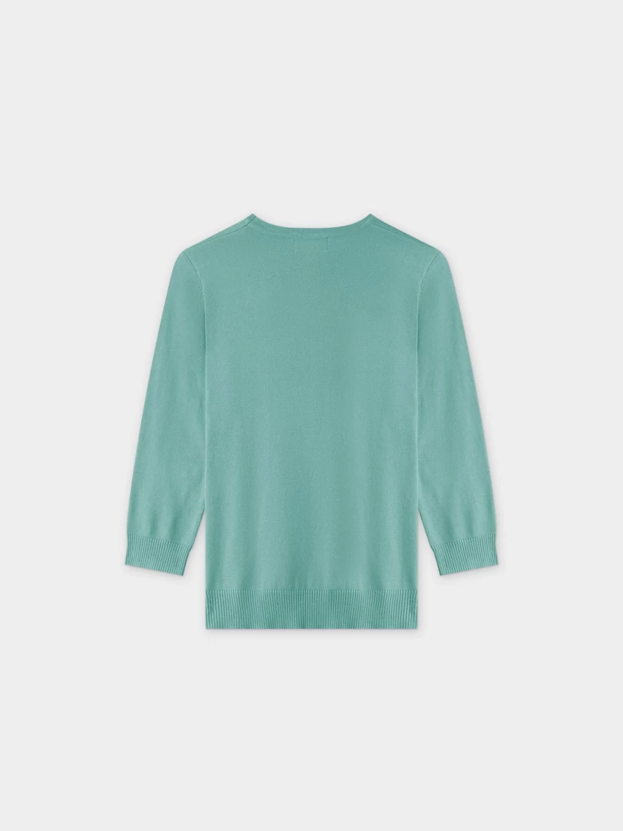 MELI Women's Basic Crew Neck Sweater - Soft 3Q Seafoam Green Pullover Top