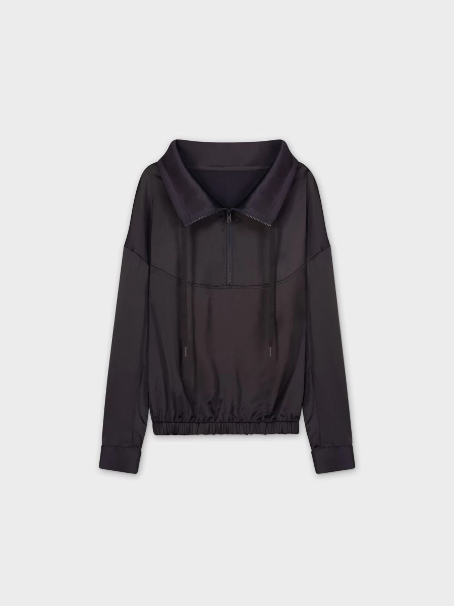 VAARA Women's Black Satin Half Zip Top - Elegant Comfort & Style