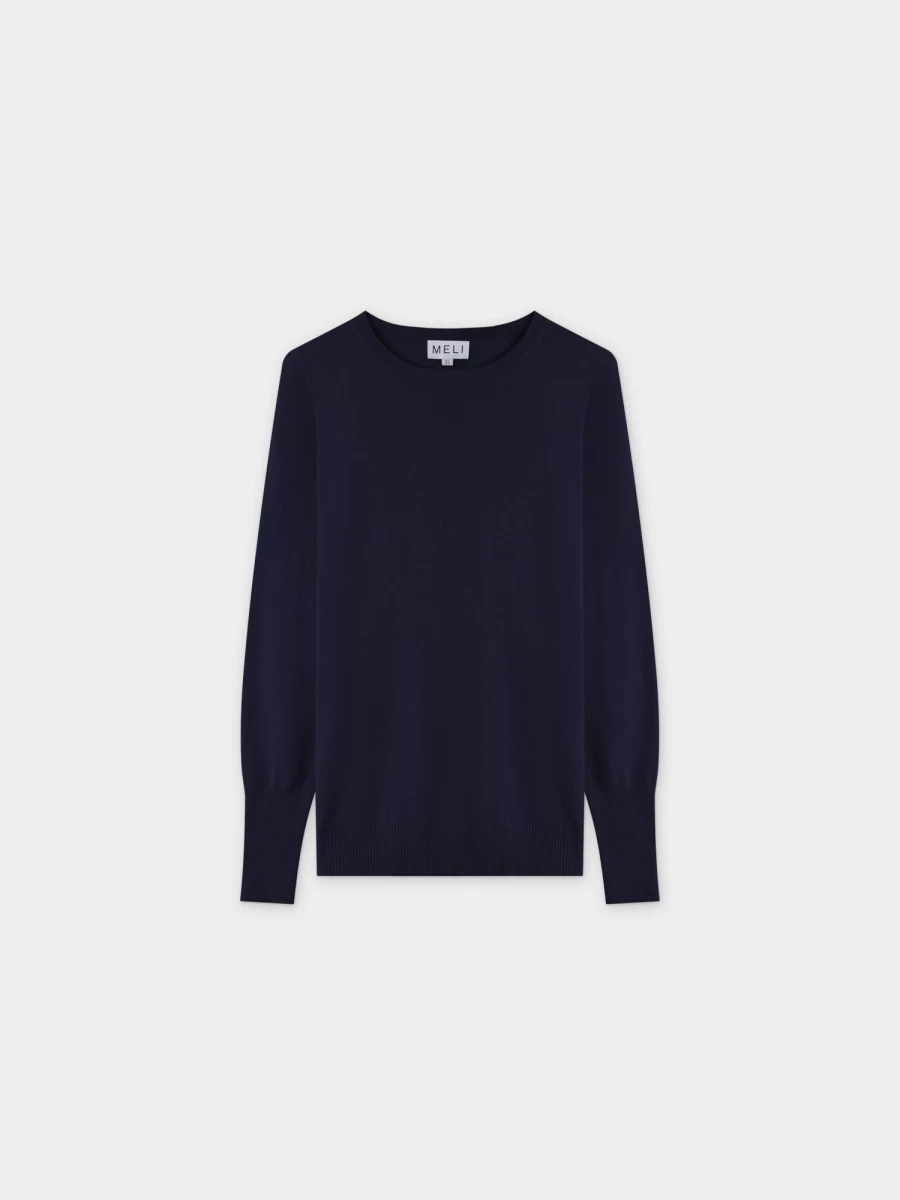 MELI Women's Basic Long Sleeve Crewneck Sweater - Dark Navy