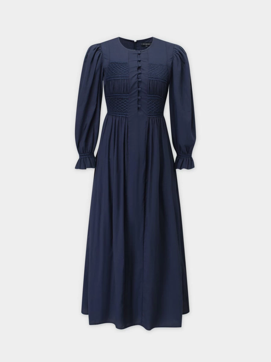 TTS Women's Navy Blue Smocked Dress - Elegant & Comfortable Summer Outfit