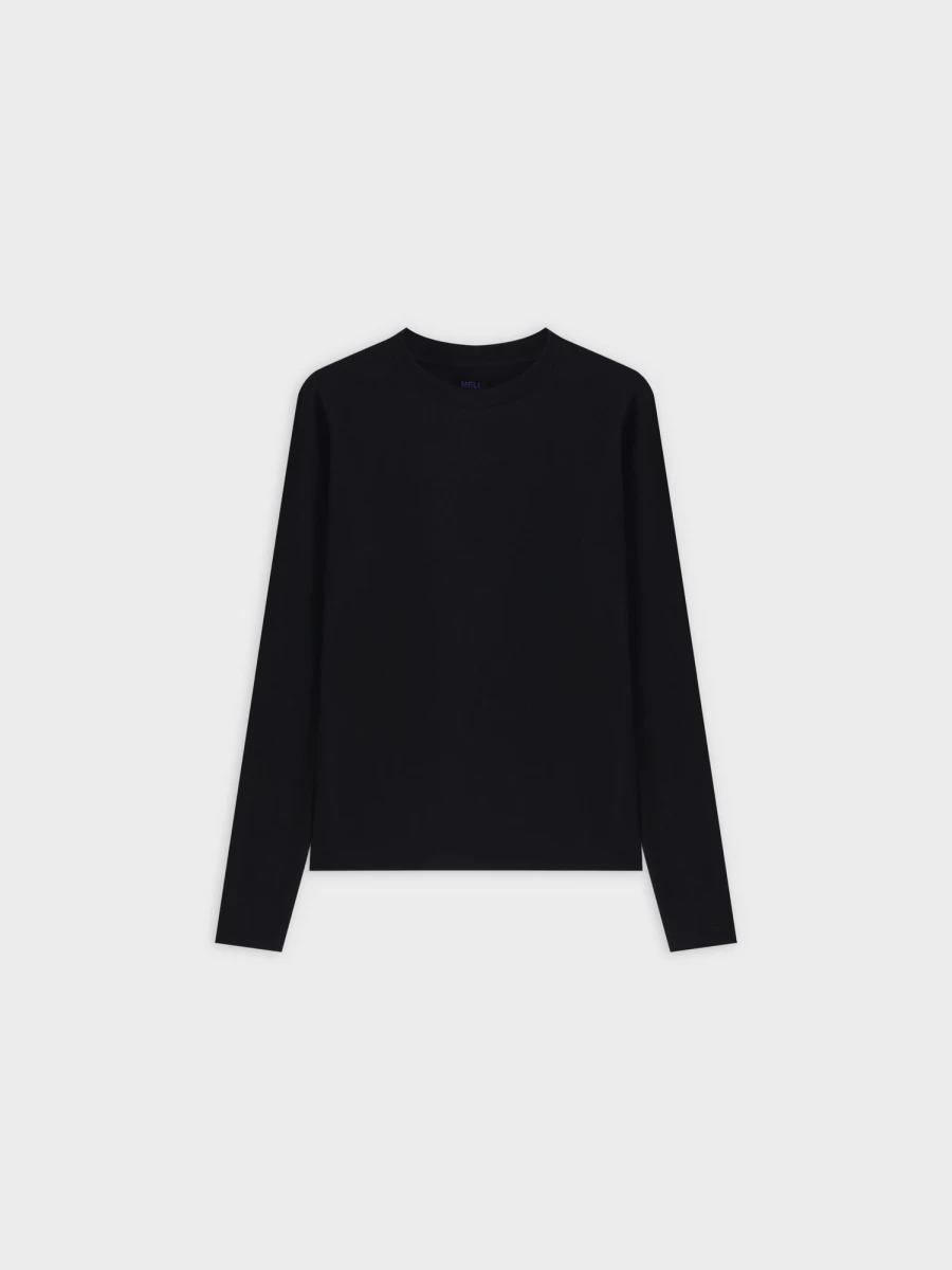 MELI Women's Classic Long Sleeve T-Shirt - Black Basic Casual Tee