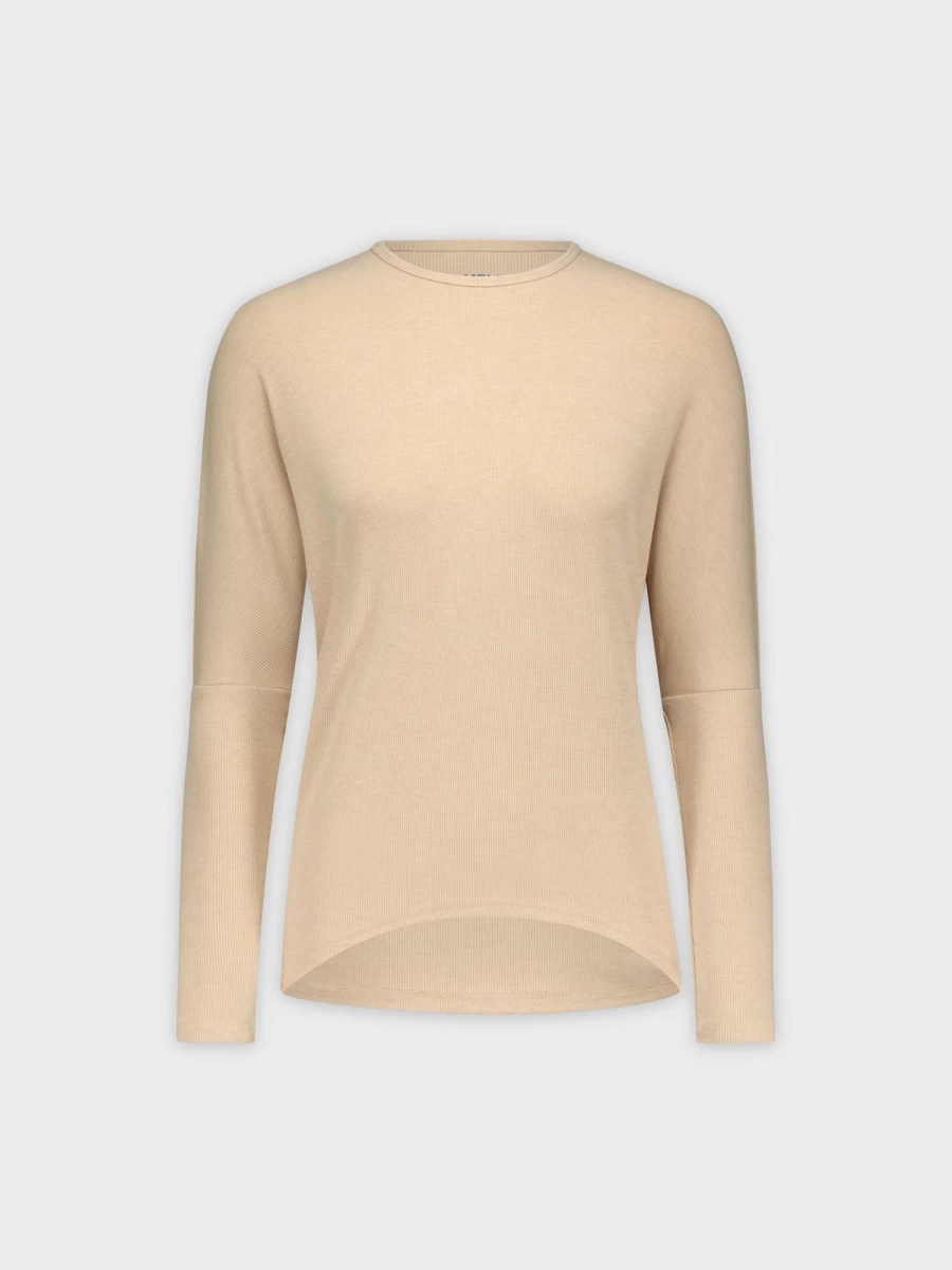 MELI Women's Heather Tan Ribbed Dolman Sleeve Crew Neck Top