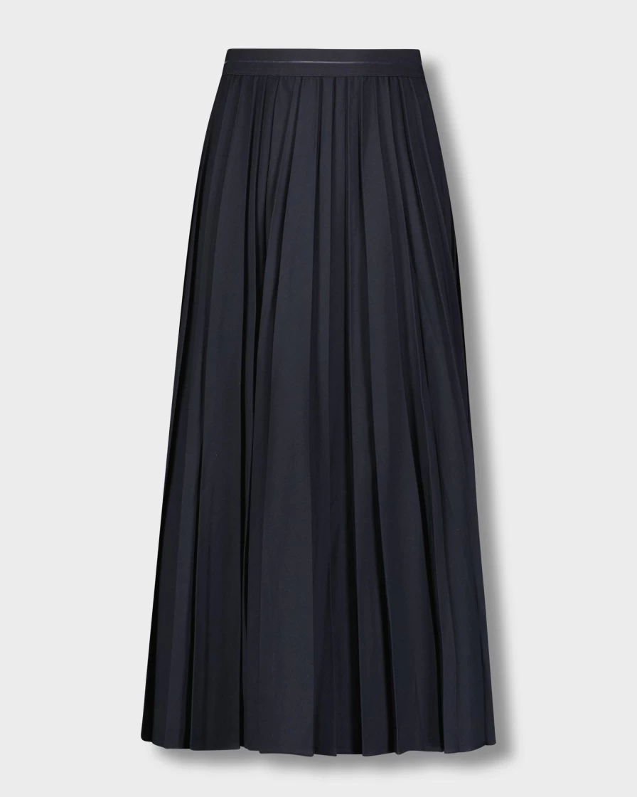 MELI Women's Navy Pleated Skirt 35" Long Mid-Length A-Line Flared Skirt