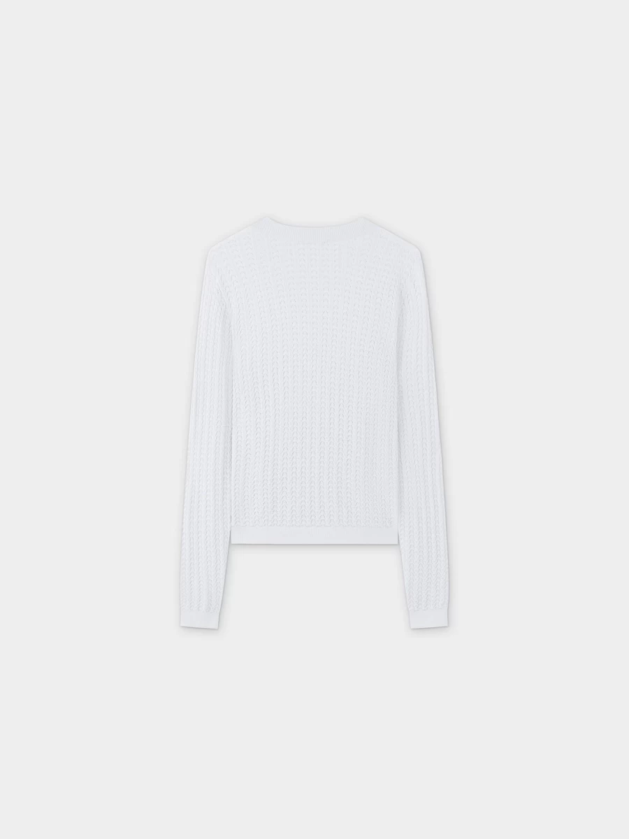 Pose Women's White Pointelle Knit Sweater - Lace Detail Pullover Top