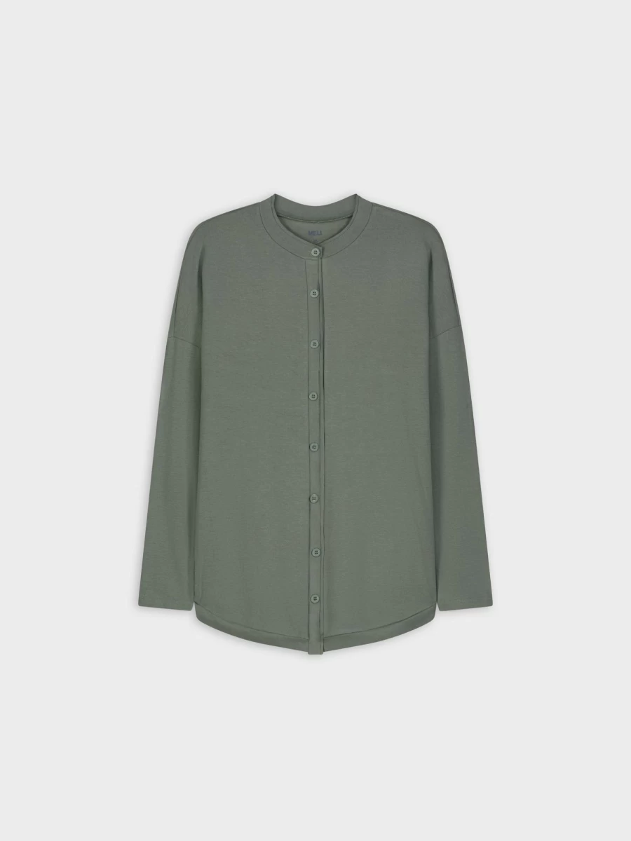 MELI Women's Casual Button Down Short Sleeve T-Shirt in Gray and Green