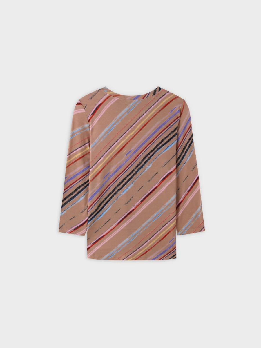 "MELI Women's Diagonal Pattern Tan T-Shirt - Stylish Casual Tee"