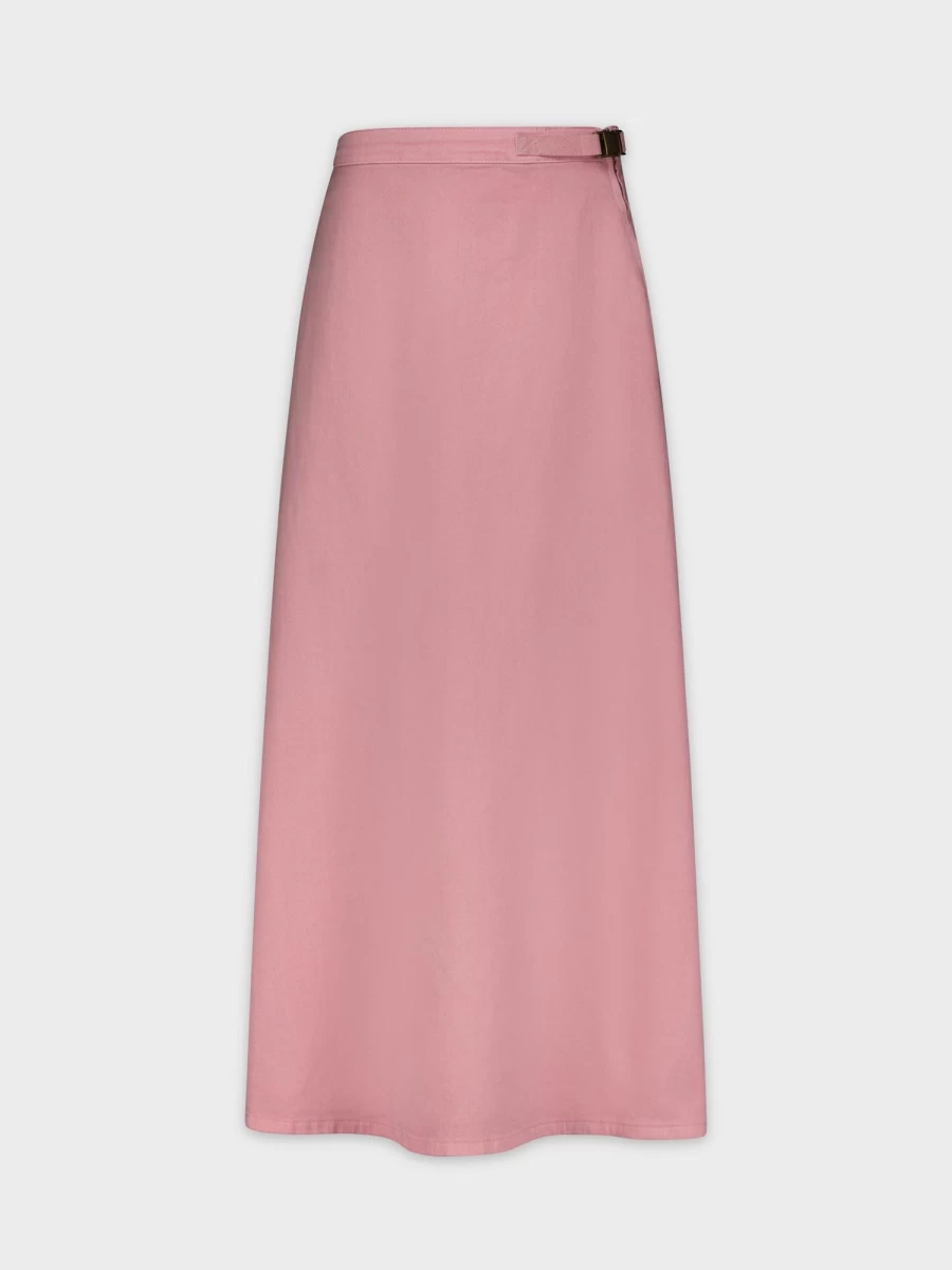 MELI Women's Aline Denim Skirt in Pink - High Waisted Stretch Denim Midi Skirt