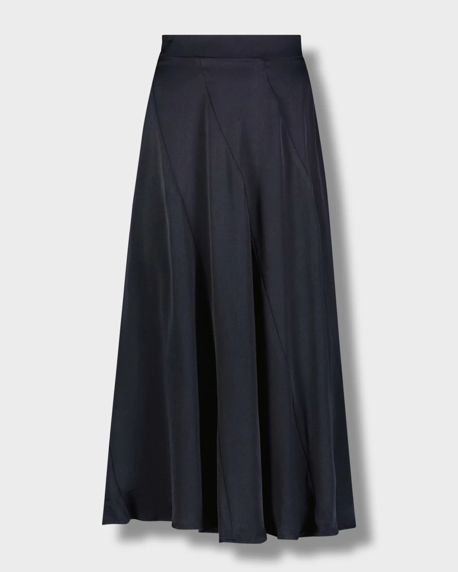 SOLEI Women's Navy Satin Skirt - Elegant Full-Length Style