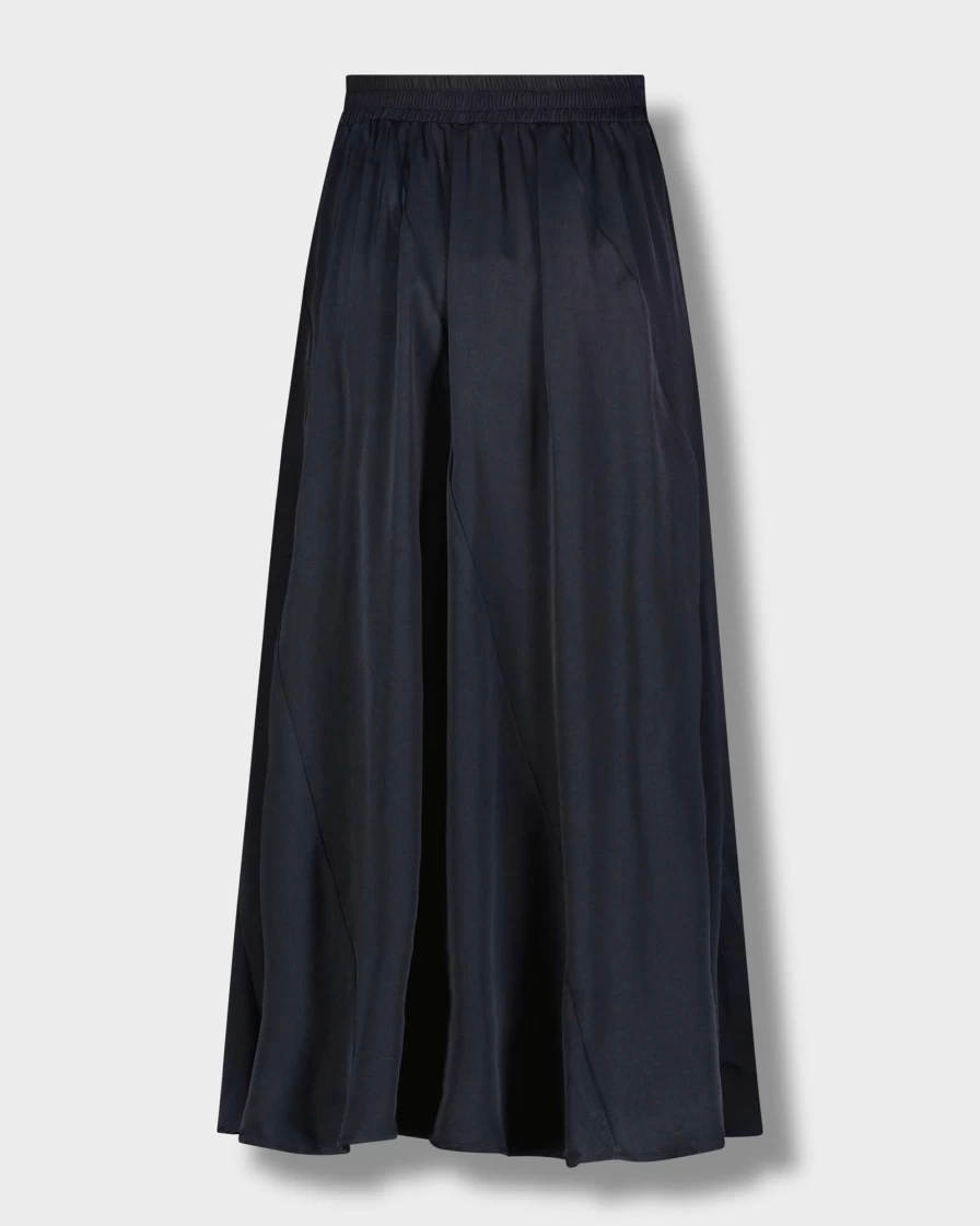 SOLEI Women's Navy Satin Skirt - Elegant Full-Length Style