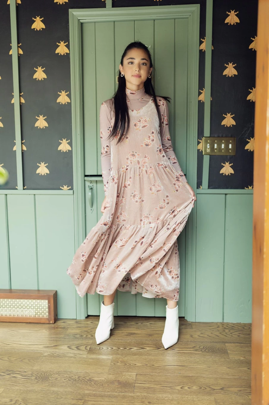 TTS Women's Blush Floral Tiered Jumper - Elegant Layered Knit Sweater Dress