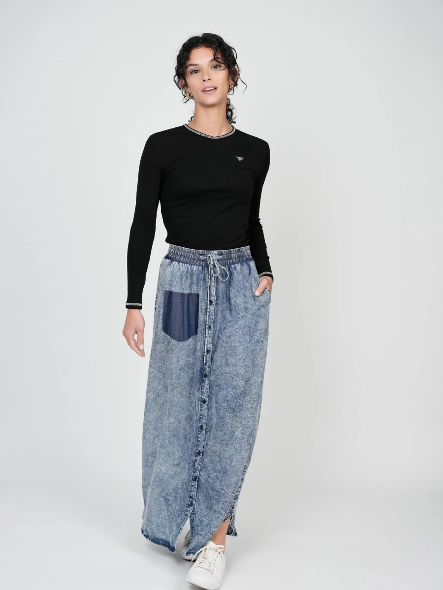 TTS Women's Washed Denim Pocket Skirt - Stylish & Comfortable Mini Skirt
