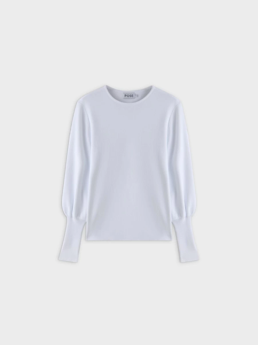 Pose Women's White High Cuff Knit Sweater - Elegant Winter Fashion Top
