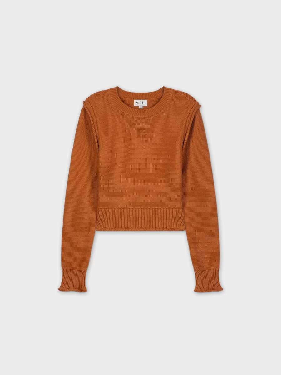 MELI Women's Bronze Raw Seam Sweater - Soft Knit Pullover for Women