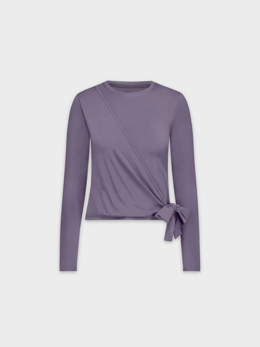 MELI Women's Wrap Tee in Deep Lilac - Soft V-Neck Knit Top for Casual Wear
