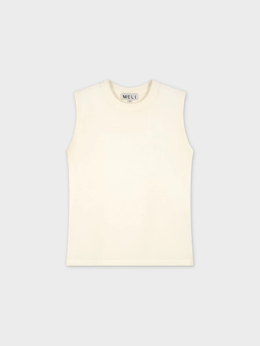 MELI Women's Cream Sleeveless Crewneck Sweater - Soft Knit Summer Pullover