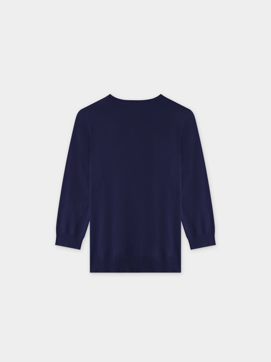 MELI Women's Basic Crew Neck Sweater - 3Q Dark Navy Casual Knit Top