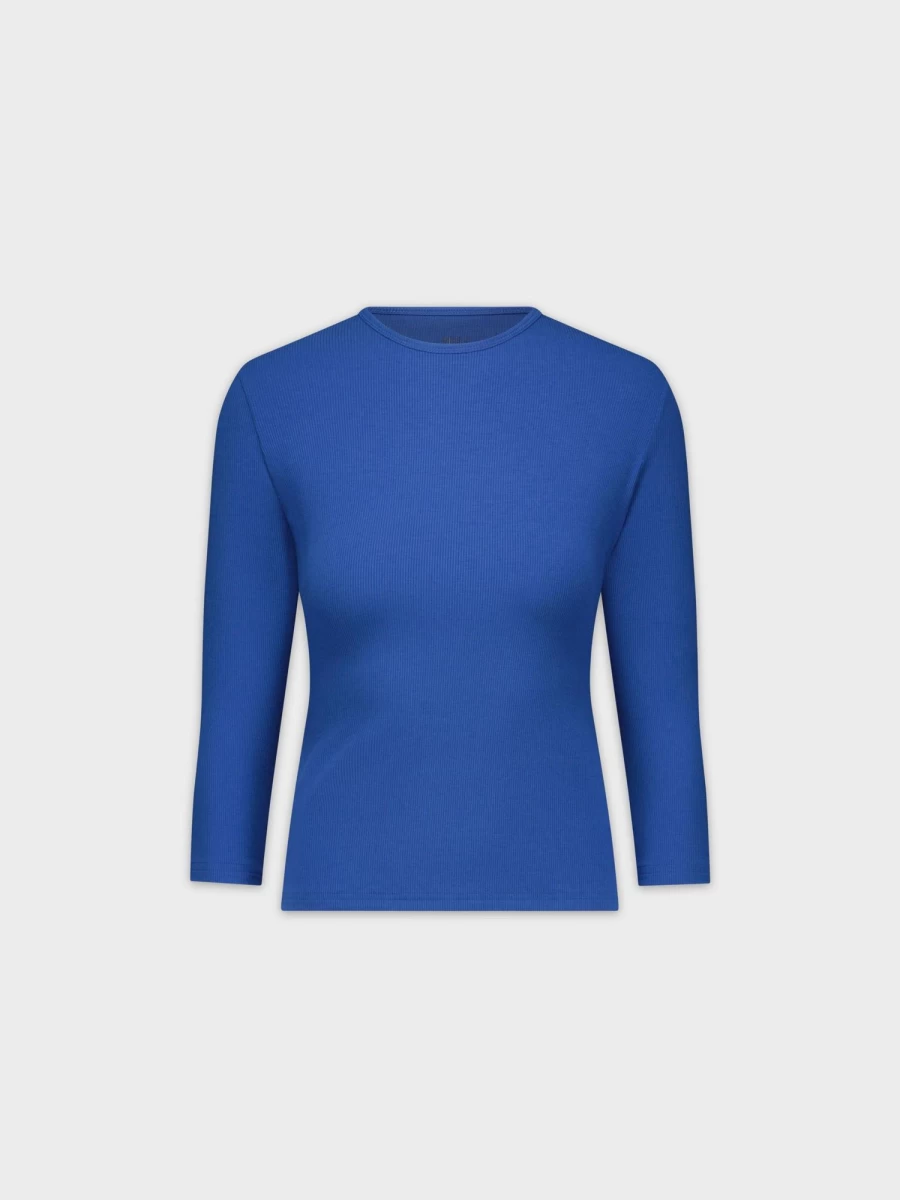 MELI Women's Classic Ribbed Crew Neck T-Shirt in Cobalt Blue - Soft Cotton Tee