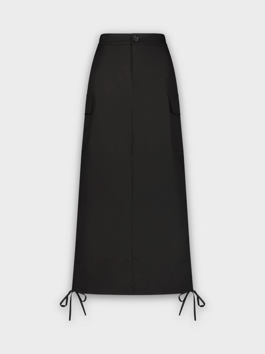 HAILEY Women's Black Side Slit Skirt with Side Pull Detail